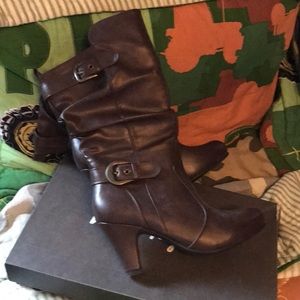 Brown Slouchy Buckle Boots